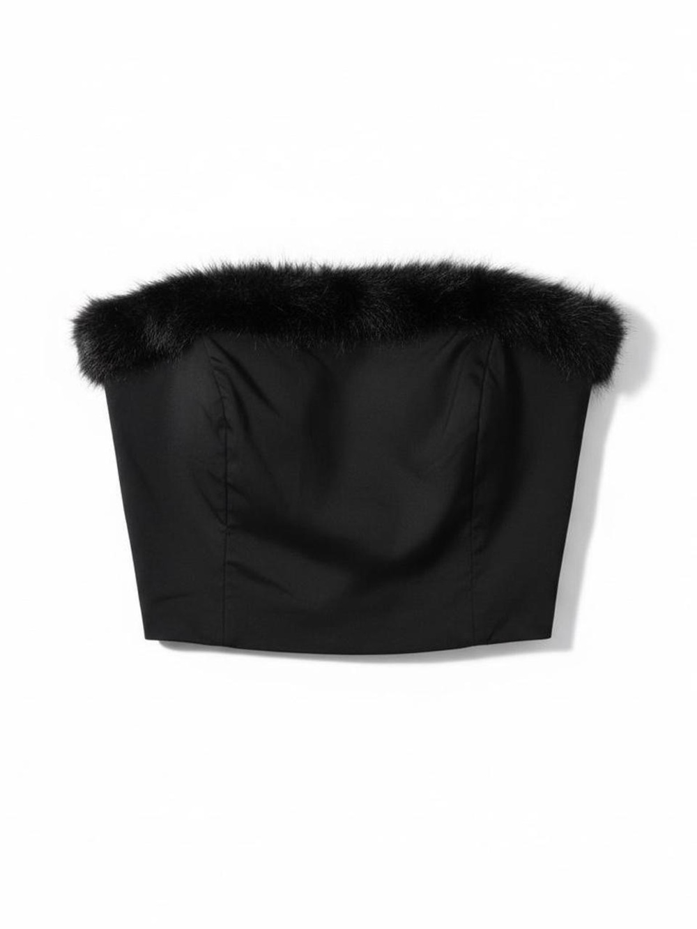 Forever 21 Black Faux-Fur Trim Strapless Bustier